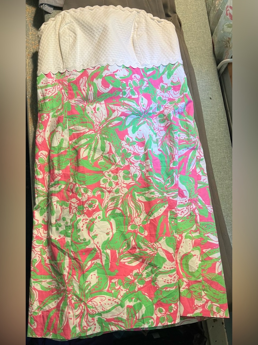 Lilly Pulitzer Strapless Floral Print Dress White, Pink & Green Women’s Size 4 - Picture 2 of 11